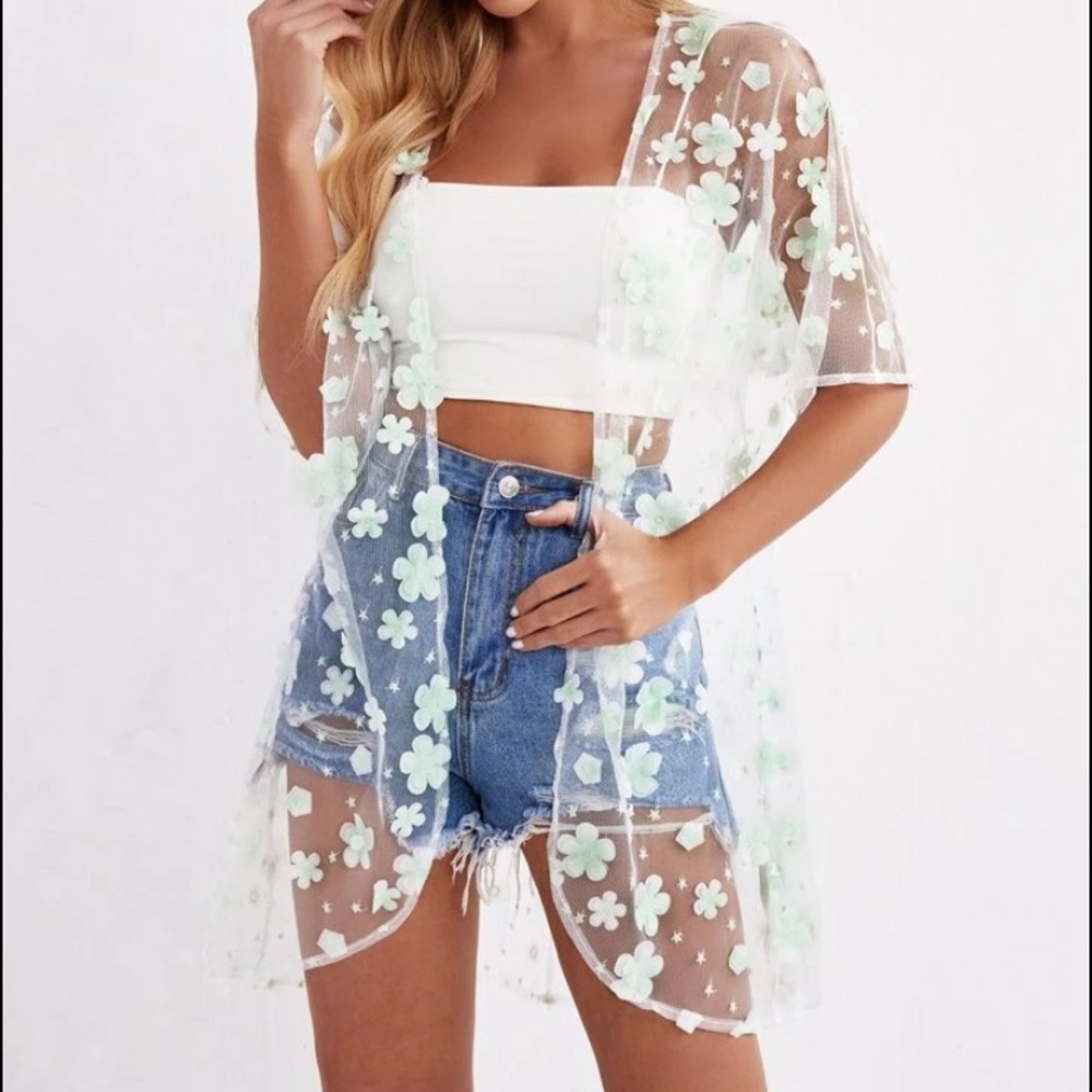 Sheer mesh kimono